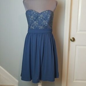 MODCLOTH blue gold sweetheart dress